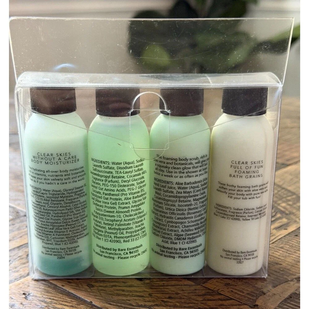 Bare Escentuals CLEAR SKIES Body Collection Travel Set NEW Bath Bubbles Lotion